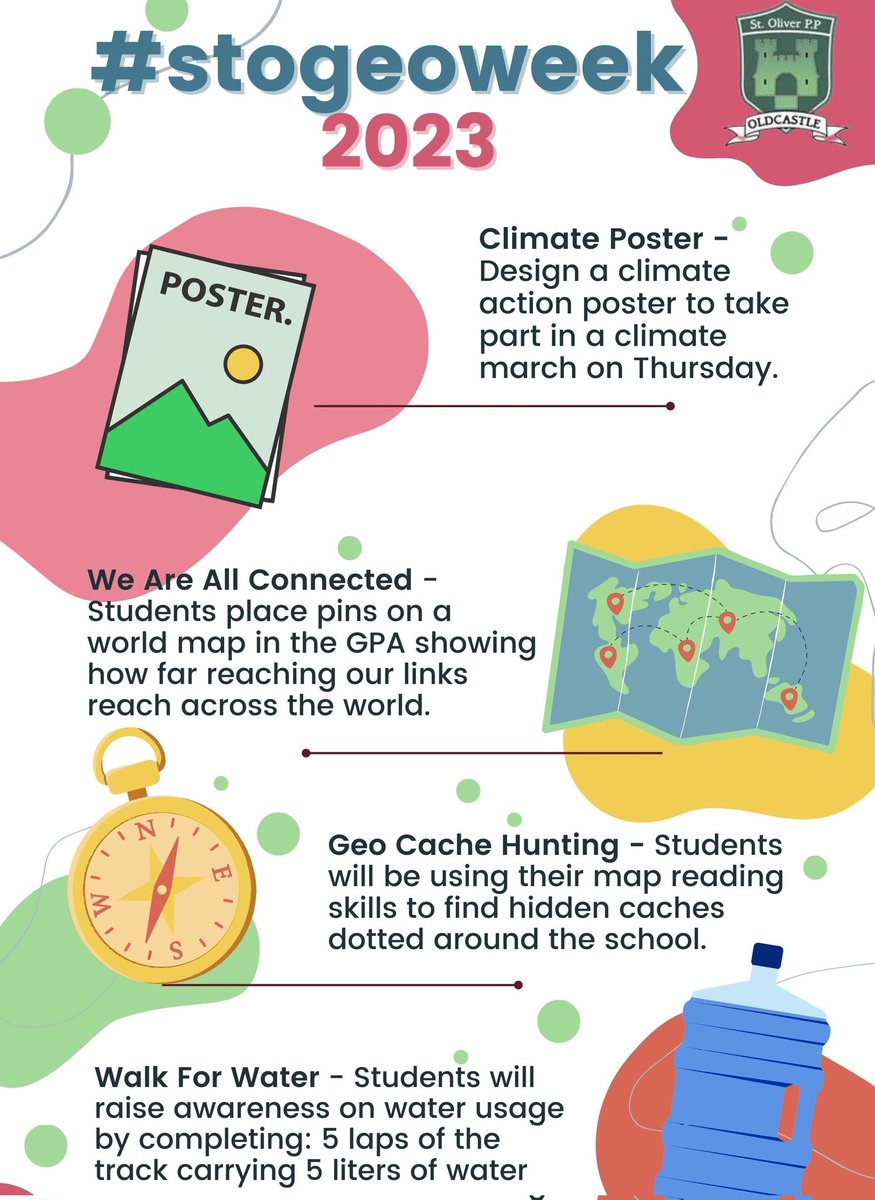 StOliverPP's tweet photo. It's GEO WEEK in St Oliver this week! 🌍🌋🏔️🧭⛈️🌡️

Here are a few of the activities for students to get involved with! #stogeoweek https://t.co/IOavlvgTVR