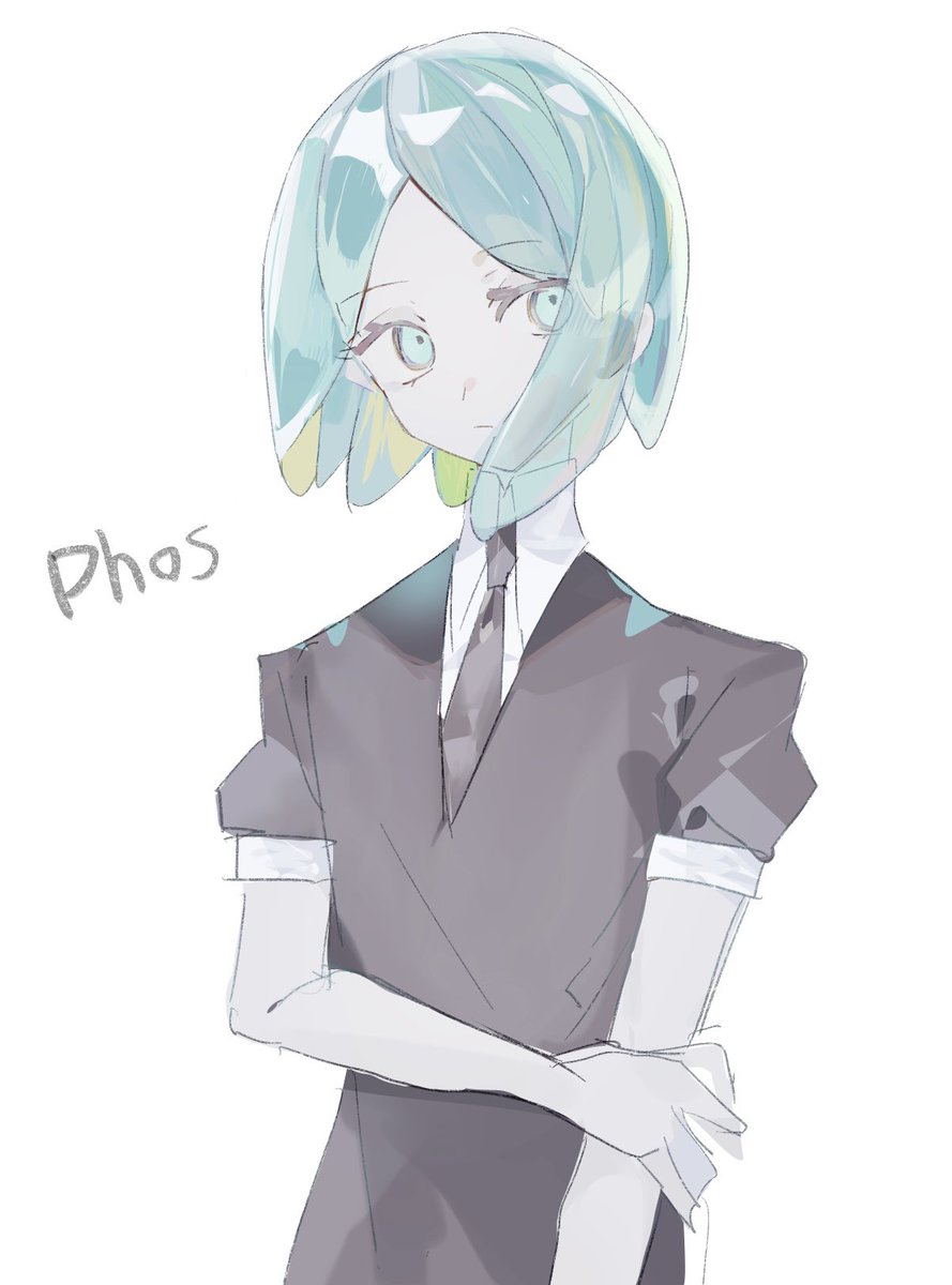 phosphophyllite gem uniform (houseki no kuni) solo 1other necktie androgynous short hair white background  illustration images