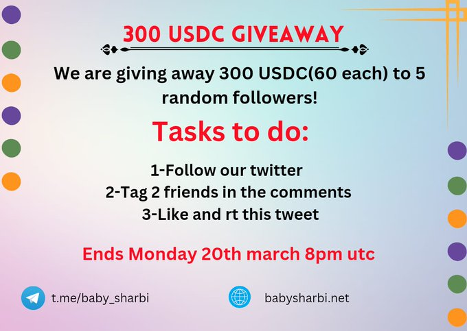 Baby_Sharbi's tweet photo. The 300 USDC winners will be announced today at 8pm UTC. If you haven't participated yet do it now and get a chance to be one of the lucky winners.  
#ethereum #crypto #SharbiToken #sharbi #Arbitrum #babysharbi #babysharbiarmy #sharbirewards #nfts $BSHARB https://t.co/YUbEdCRy6W