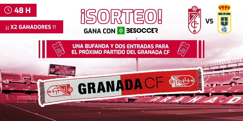 besoccer_ES's tweet photo. 🎁 ＳＯＲＴＥＯ 🎁

Gana una bufanda y dos 🎟️🎟️ para el siguiente partido del @GranadaCF 

1️⃣ Síguenos en @besoccer_es y @BeSoccerTeam y sigue al @GranadaCF 
2️⃣ RT 
3️⃣ Menciona a dos amigos 

🍀 Ganador 1: bufanda + 🎟️🎟️
🍀 Ganador 2: 🎟️🎟️ 

⏰ 48 horas para participar https://t.co/BzIdLqTu4F