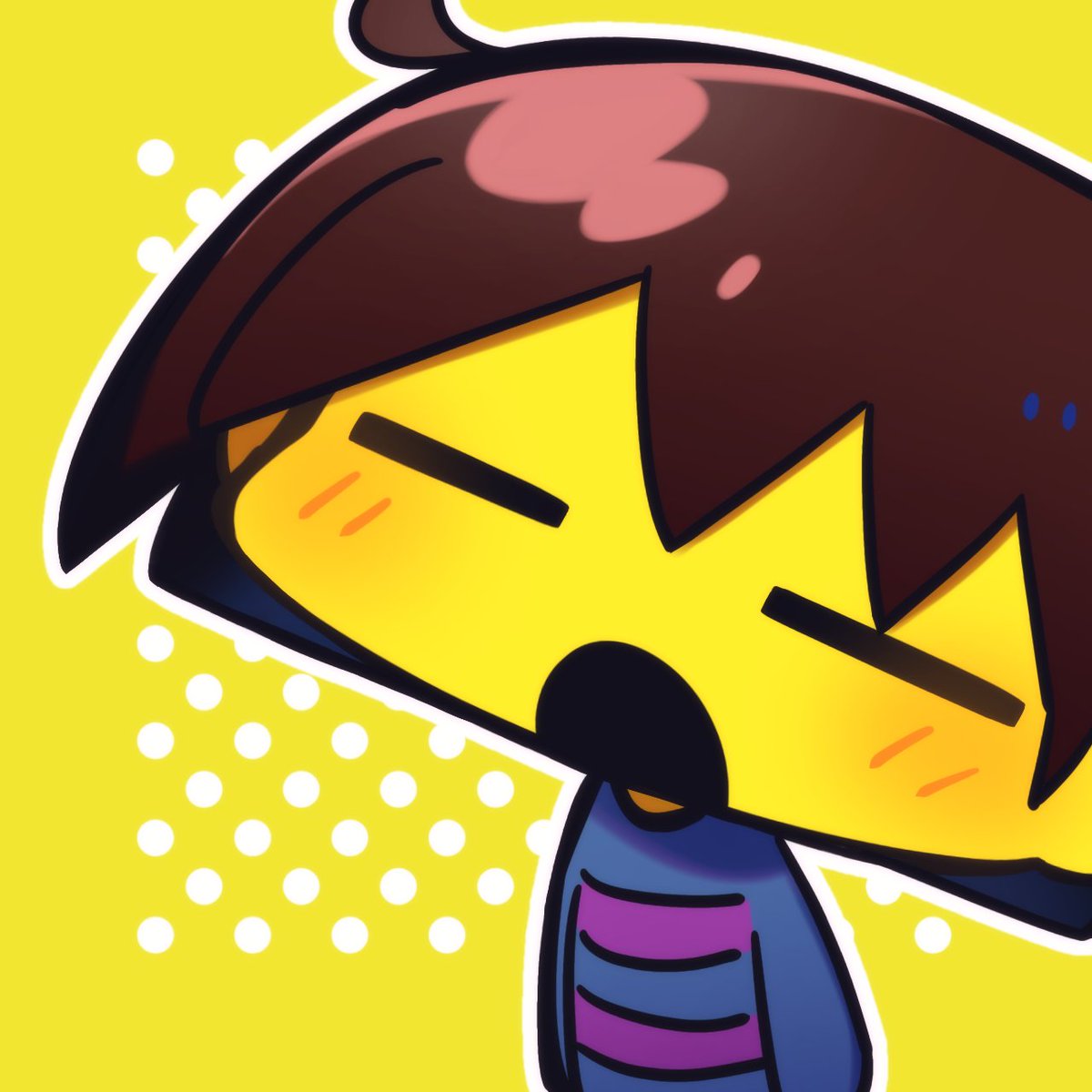 frisk (undertale) closed eyes brown hair solo open mouth = = yawning 1other  illustration images