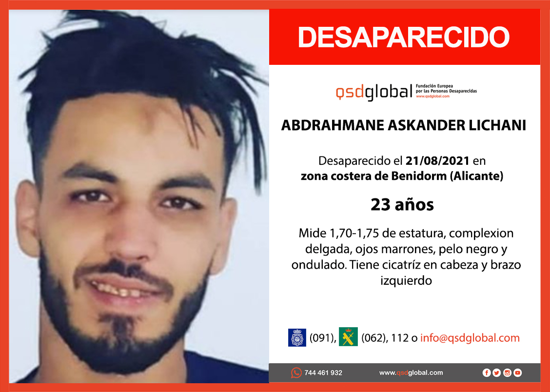 QSDglobal's tweet photo. SIN RASTRO DE ABDRAHMANE ASKANDER LICHANI
Abdrahmane tenía 23 años cuando desapareció el 21 de agosto de 2021 en la zona costera de Benidorm (Alicante)
#TodosYtodoPorEncontrarlo https://t.co/5iP7VCgDq1