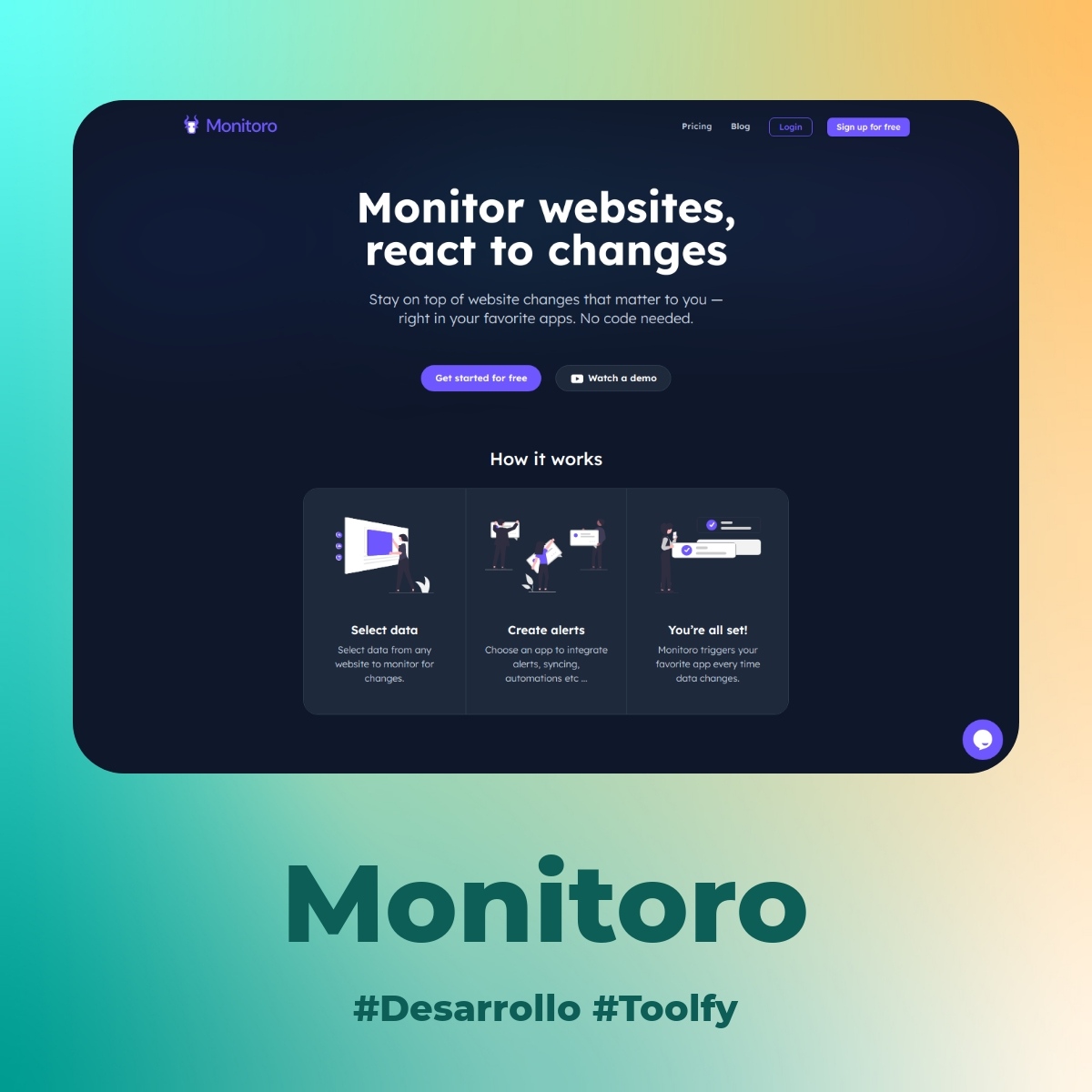 Toolfydb's tweet photo. 🔍 @themonitoro te permite monitorear las actualizaciones de sitios web y reaccionar a los cambios ¡sin código! Rastrea páginas web y recibe alertas por email o a través de tus apps diarias al instante.

#desarrollo #webdev #appdev #desarrolloweb #desarrolloapp #mobile #software https://t.co/AtEh6JCdB7