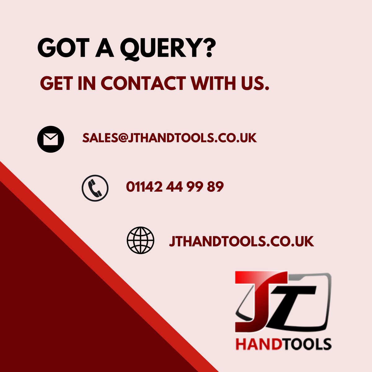 Got a query? Get in contact with us.

#Sheffield #HandTools #SouthYorkshire #ToolShop #AutomotiveApplications #CarCare #Automotive