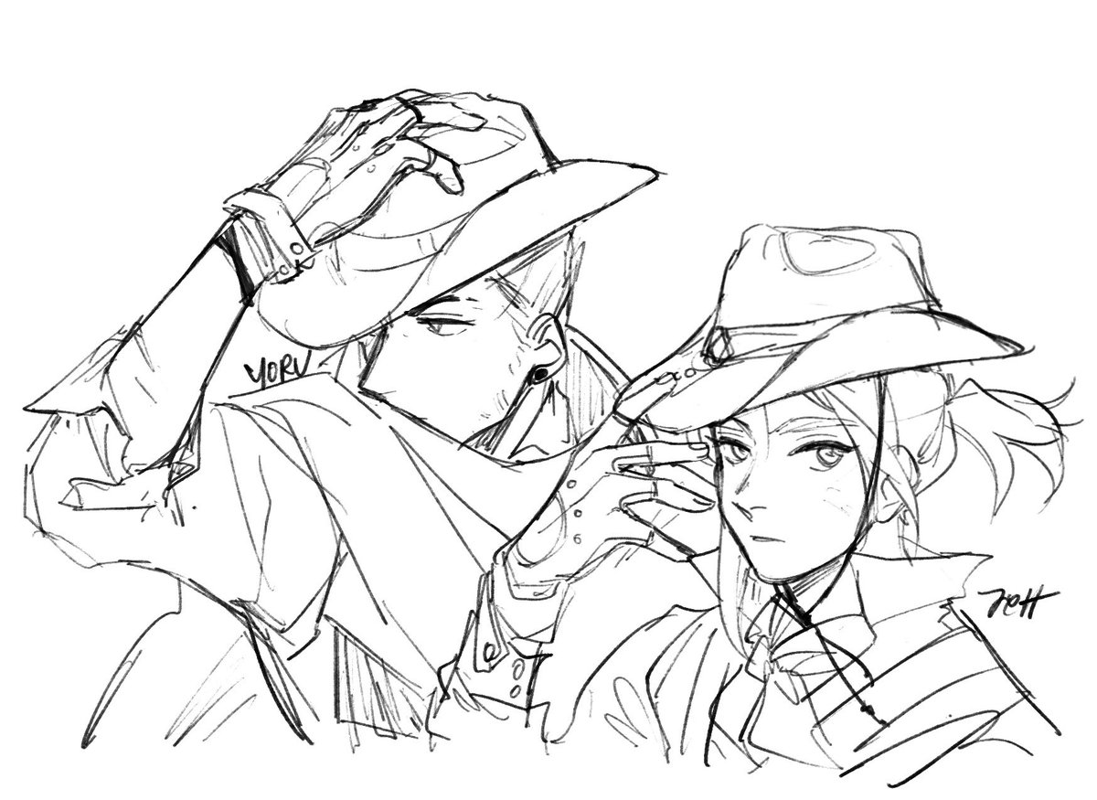 (Sketch) Cowboy AU

Yoru&amp;Jett : Vigilante 
Phoenix: Detective
Chamber: Bounty hunter 