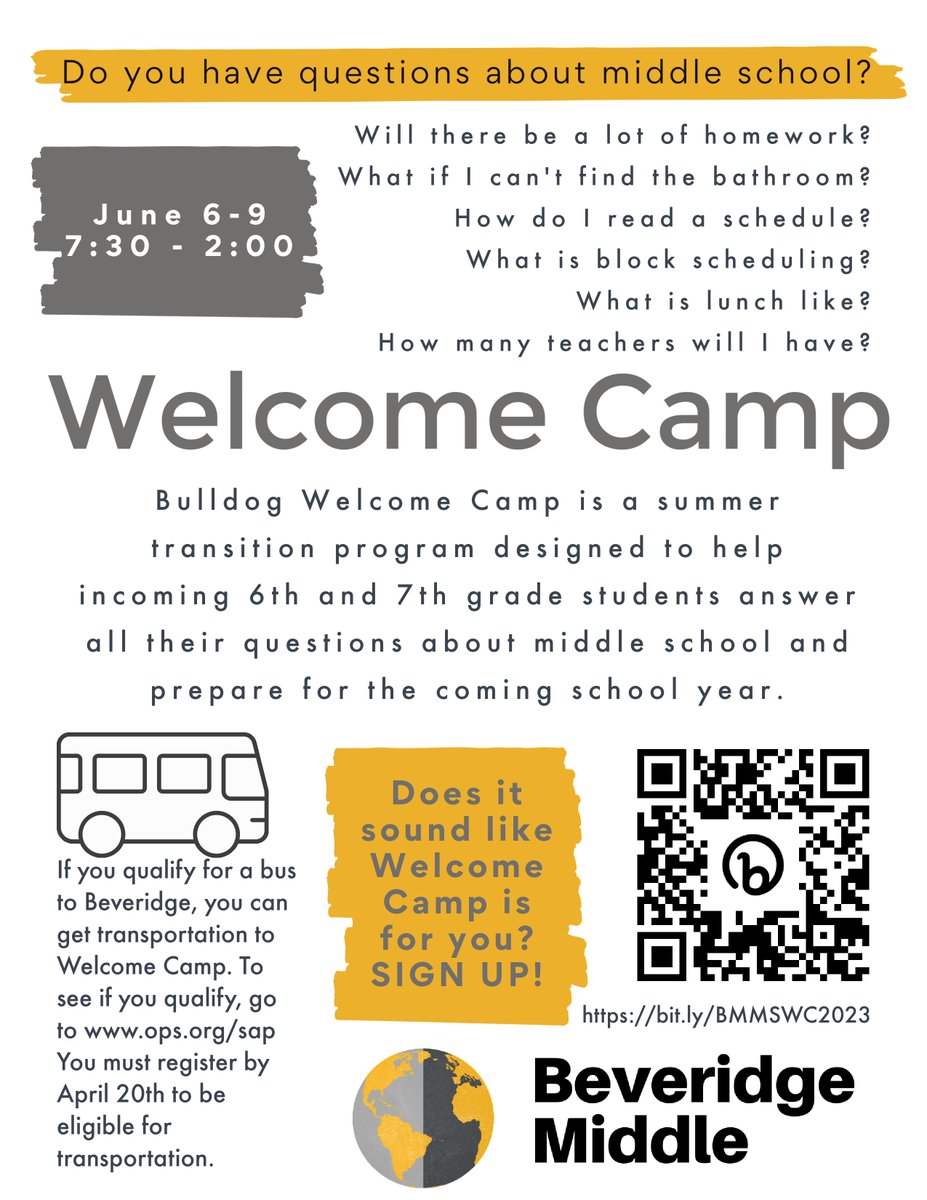 Calling all incoming 6th and 7th grade Bulldogs!

bit.ly/BMMSWC2023