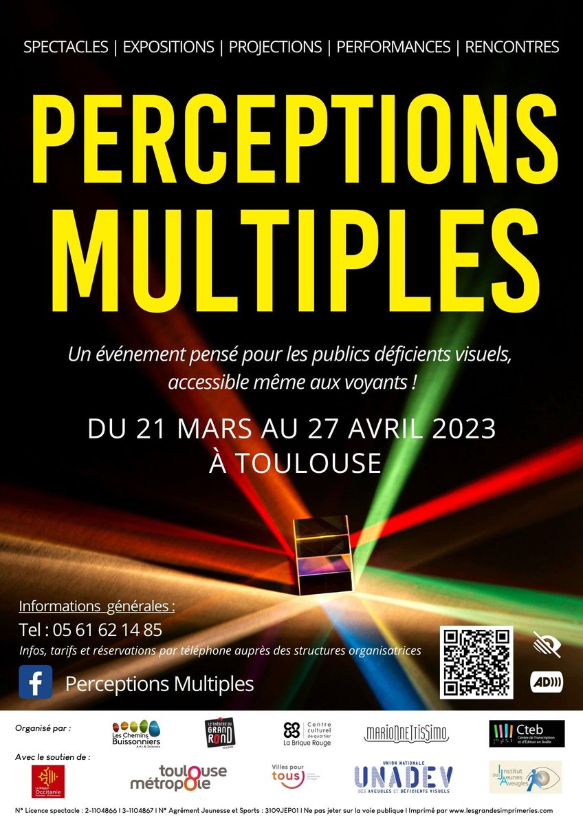 📣 Du 21 mars au 27 avril 2023, venez assister au festival Perceptions Multiples ! 

Un festival entre arts, sciences et accessibilité aux personnes à déficience visuelle.

Inauguration : demain à 19h00 au Centre culturel La Brique Rouge ! 
 
Programme : leschemins-buissonniers.fr/wp-content/upl…