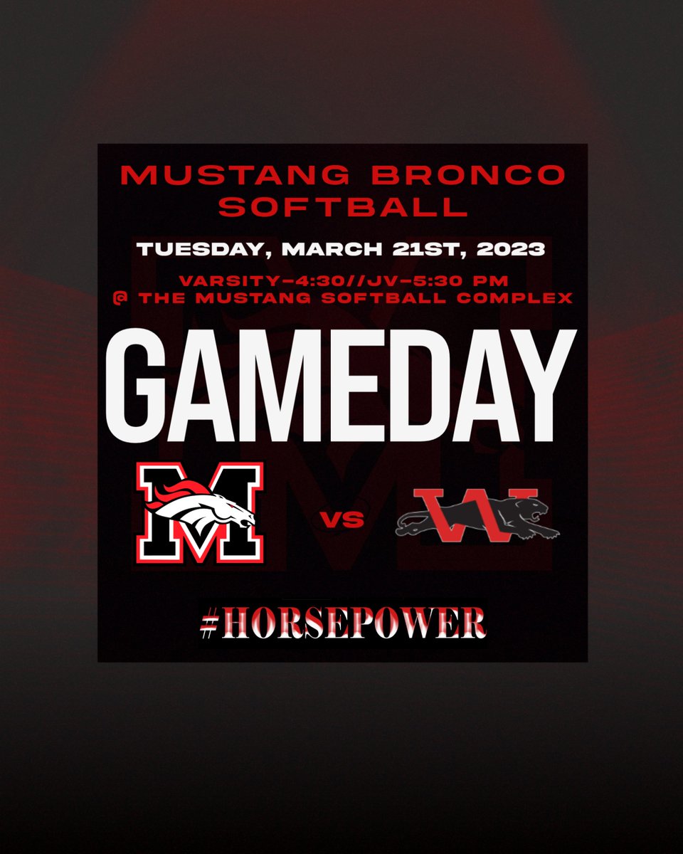 🐴🥎 IT'S GAME DAY!!! 🆚 @MustangBroncoSB vs Westmoore 🗓️ Today ⏰V-4:30//JV-5:30 pm 📍 The Mustang Softball Complex #GoBroncos #Horsepower @MustangSchools @MHS_Broncos @MHStheStable