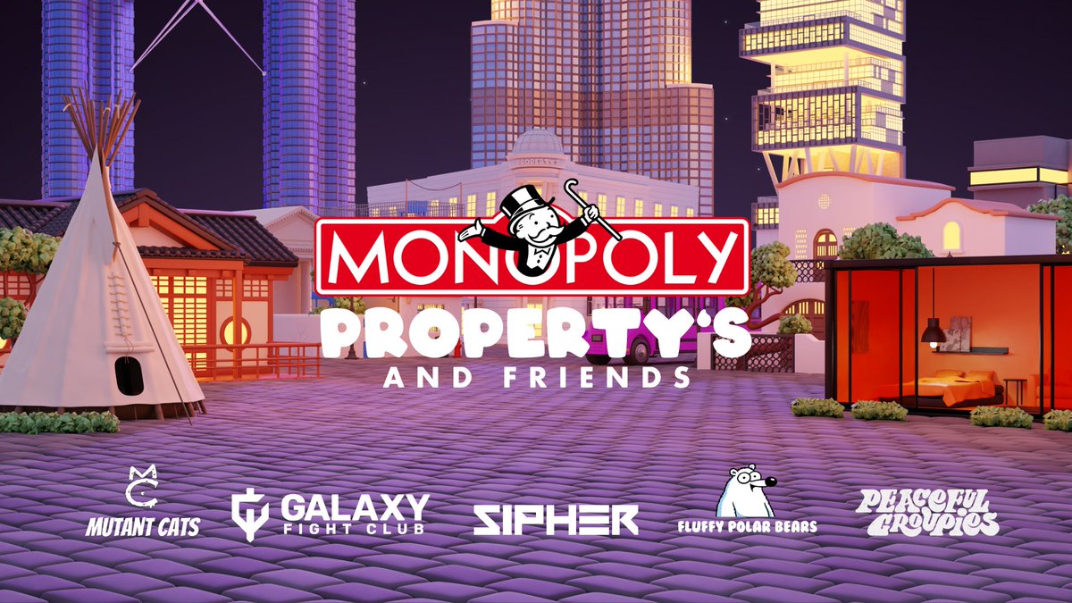 Hints over: Here is the first official Web3 Monopoly! 

By Property's &amp; Friends <a href="/polarbearsnft/">Fluffy Polar Bears</a> @galaxyfight_nft <a href="/peacevoid_world/">eee</a> @playsipher <a href="/mutantcatsDAO/">Mutant Cats DAO</a> - launching next month.

Tag 2 friends you would like to play this with.
(Chances are, we will send you one 👀)