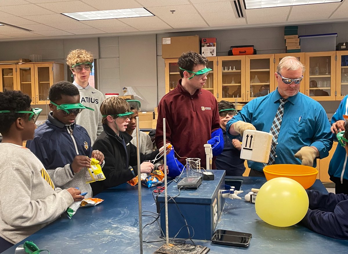 CATAMDG's tweet photo. Googles on! 👨🏻‍🔬🧪

Last week was science week at the Arrupe after-school program with the @TheWelshAcademy boys. 

Thanks to @SIHSCleveland student volunteers &amp; science teacher, Mr. Hawkins, for providing his lab and facilitating liquid nitrogen and dry ice experiments! https://t.co/JQMxncIfSq