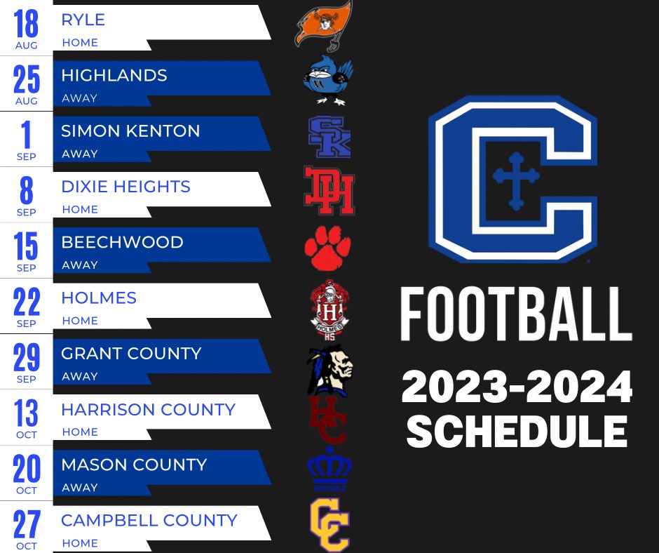 We are excited to announce the <a href="/CovCathFootball/">Cov Cath Football</a> 2023-2024 Schedule! Fall will be here before we know it! #ROLLCOLONELS #WASTWND <a href="/AdBacigalupo/">ADBacigalupo</a> <a href="/EddieEviston/">Eddie Eviston</a> <a href="/CovCathStrength/">CovCathStrength</a> <a href="/CovCathFBAlumni/">CCH Football Alumni</a> <a href="/MikeDyer/">Mike Dyer</a> <a href="/FOX19Joe/">Joe Danneman</a> <a href="/FOX19Jeremy/">Jeremy Rauch</a> <a href="/NKYSports/">NKY Sports</a> <a href="/EvanDennison1/">Evan Dennison</a> <a href="/Linknky/">LINK nky</a> <a href="/kyhighs/">Jason Frakes</a> <a href="/JWeberSports/">James Weber</a>