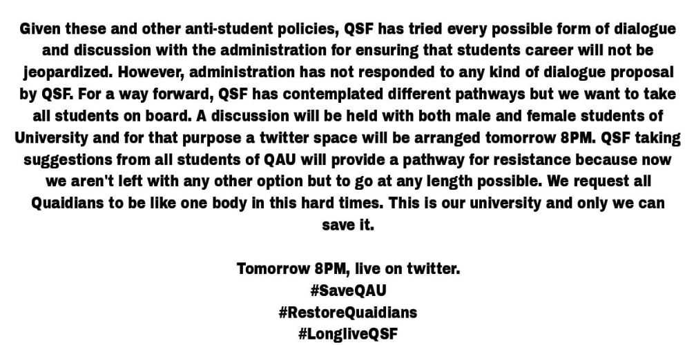 QsfQuaidian's tweet photo. (2) 
#saveQAU 
#RestoreQuaidians 
#livelongQSF https://t.co/G1Vf8iedUE