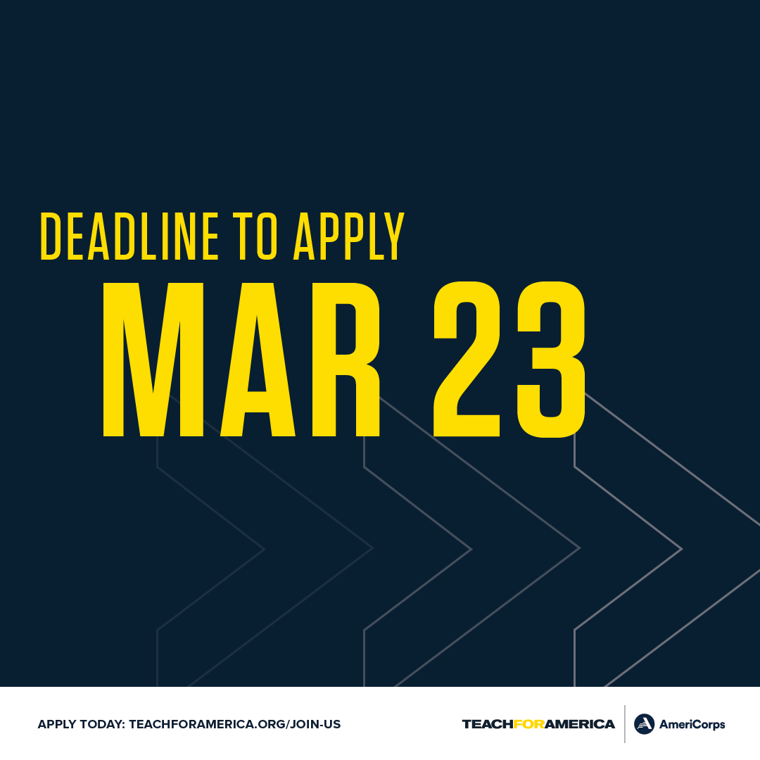 HireUTRGV's tweet photo. By joining Teach For America, you will join a powerful network of over 61,000 changemakers shaping the political, economic, and social future of our country. Learn more and apply to the 2023 corps by Thursday, March 23rd. All majors accepted. Full salary and benefits. https://t.co/4fGcDIKBKV