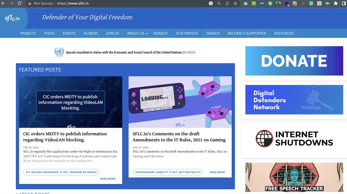 bigfundu's tweet image. #SFLC - Software Freedom Law Centre in India is a site that tracks information on Internet Shutdowns across the country. They talk about Freedom Of Speech, Cybersecurity, and Digital security training. But if you go to sflc.in, it is not on HTTPS 🤯😃