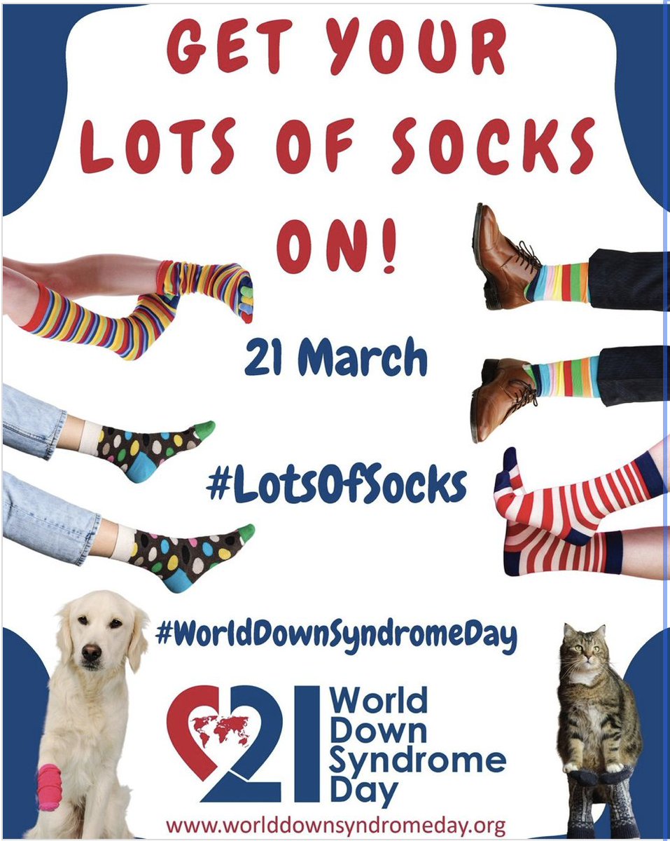 Tuesday, March 21st  is World Down syndrome Day. To raise awareness of Down syndrome, everyone is invited to wear crazy, colorful, and different kinds of socks on Tuesday.