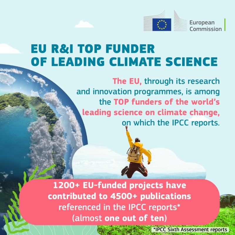 HorizonEU's tweet photo. Congratulations 👏 to all researchers &amp; innovators striving for a better world.

#EUfunded projects advance our knowledge of climate change &amp; their results support the work of @IPCC_CH.

Investing in climate science is investing in our future! 🌍

Discover more! 👇