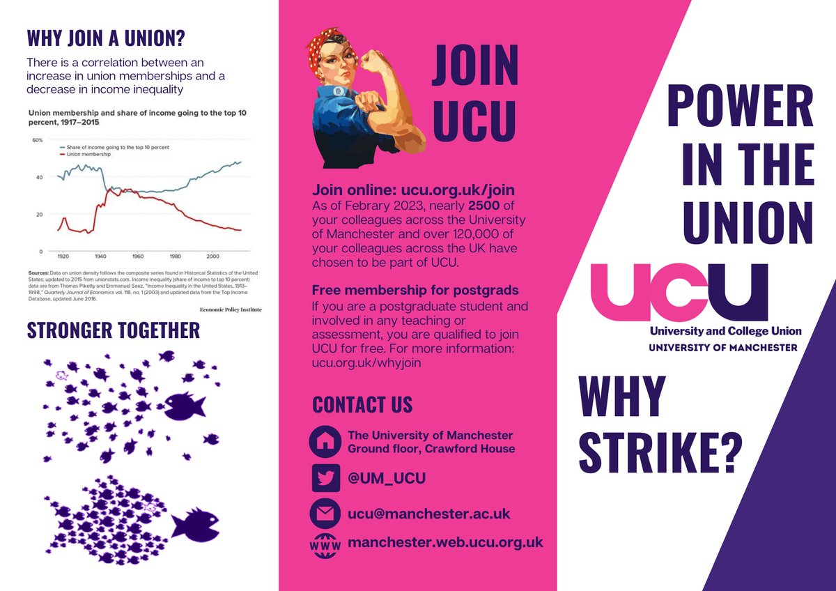 Jess_Gagnon's tweet photo. Power in the Union! Why strike?
Trifold local branch brochure I made for @UM_UCU #ucuRISING
#PowerIntheUnion #UnionMakesUsStrong #EnoughIsEnough #JoinAUnion #SolidarityForever https://t.co/TVXWkOMuZe