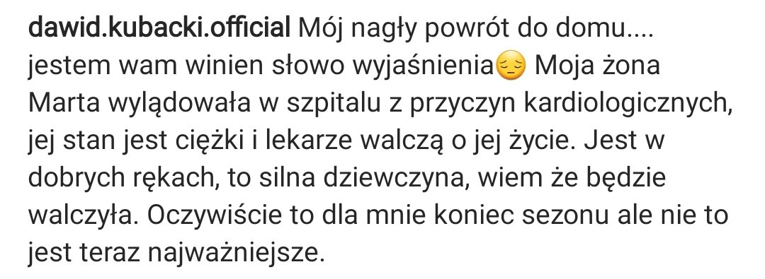 Poważne problemy zdrowotne żony przyczyną nagłego opuszczenia #RawAir przez Dawida Kubackiego, o czym poinformował na swoim Instagramie. Cała #skijumpingfamily trzyma kciuki za zdrowie Marty 🤞🙏❤️