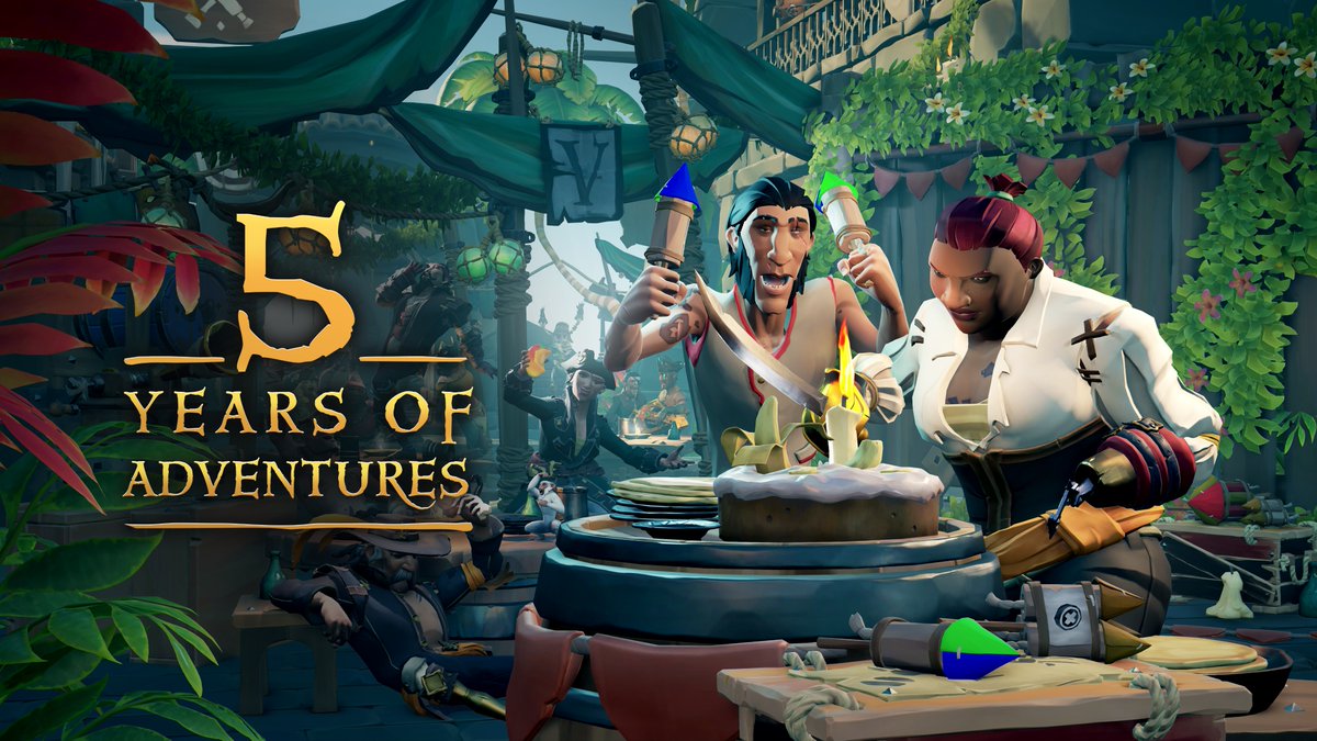 Five years of seafaring shenanigans. Five years of sail hoisting, skelly smashing, grog guzzling, spoil swiping and tale sharing. Here's to five years of Sea of Thieves!

Thanks to everyone who's joined us so far. Hope you're ready for the adventures still to come. Cheers! 🍻