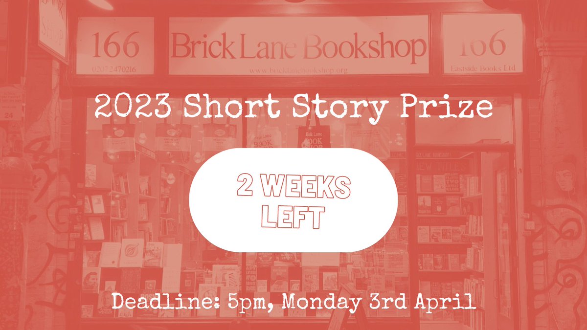 📢 There’s just 2 weeks left to submit your writing to our 2023 Short Story Prize, sponsored by <a href="/MushensEnt/">Mushens Entertainment</a> and in partnership with <a href="/STWevents/">Spread the Word</a> 
bricklanebookshop.org/2023-entry-for…