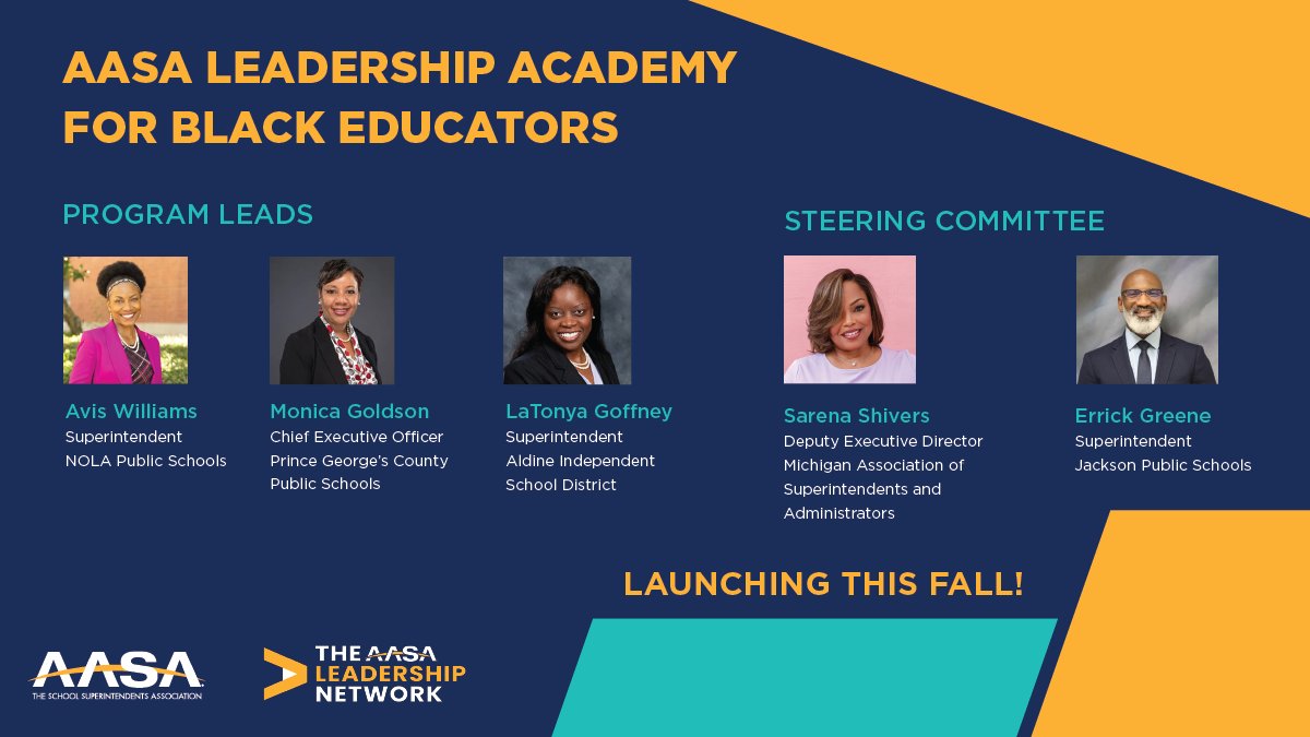 New! Coming in the fall: AASA Leadership Academy for Black Educators. If you're interested in learning more and being the first to know when registration opens for this new professional learning opportunity, submit a form: links.aasa.org/leadershipacad…