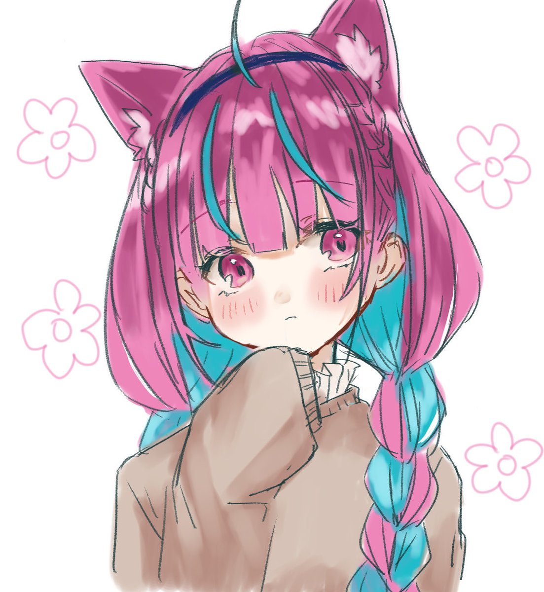 minato aqua 1girl animal ears solo braid cat ears animal ear fluff blush  illustration images