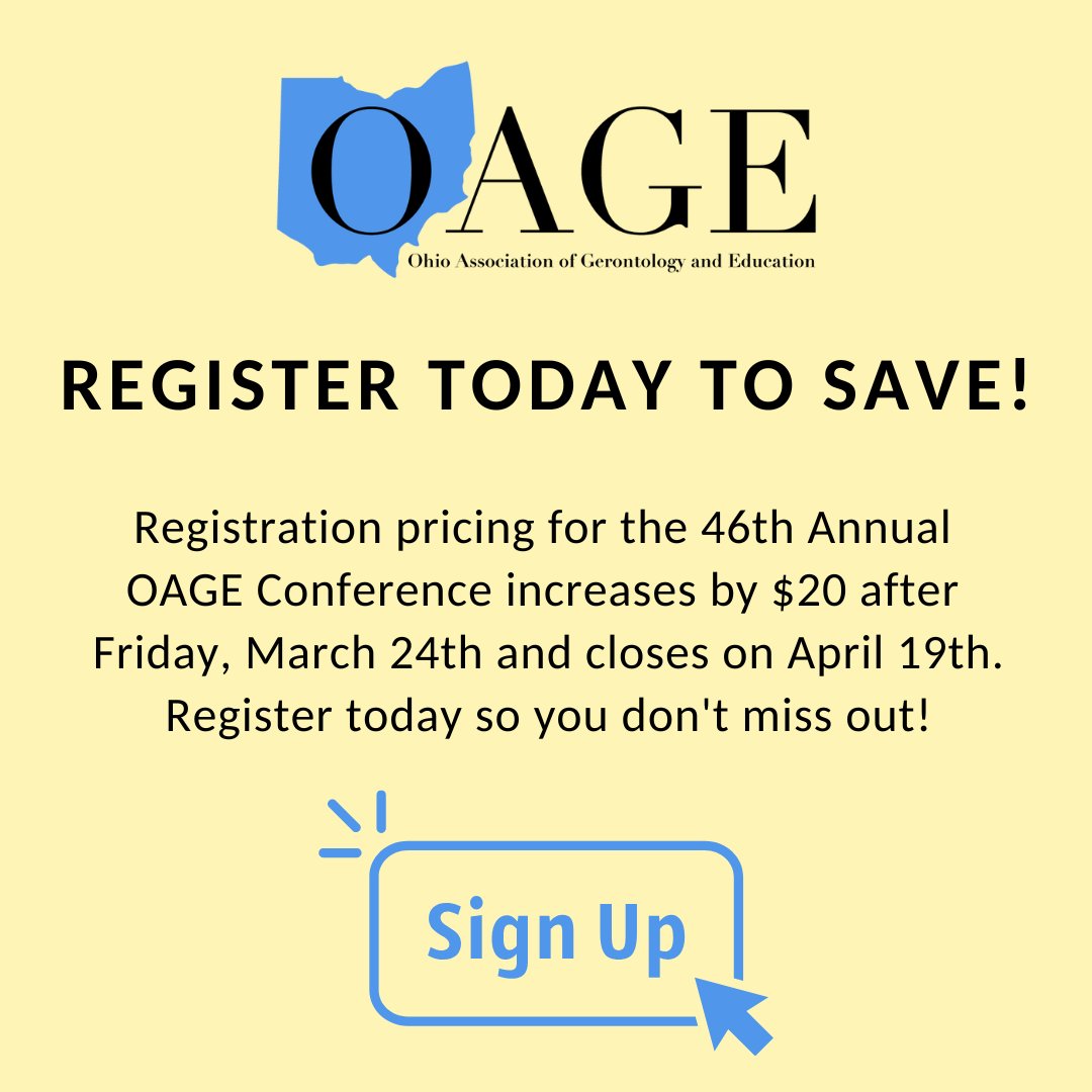 Be sure to register for our 46th annual conference by this Friday before prices increase! Find out more information and submit your registration on our website: oage.org/conferences/co…