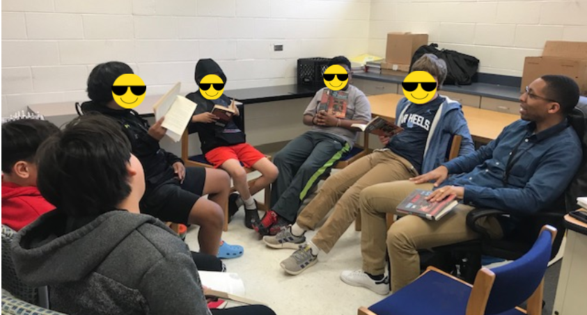 MollyMo518's tweet photo. Mr. Charity and his book group reading We Beat the Street: How a Friendship Pact Led to Success with his 6th grade crew @ligonmiddle #communitiesinschools #makingliteracycomealive #booksbuildempathy #bookschangetheworld https://t.co/ypLqoKqZqX