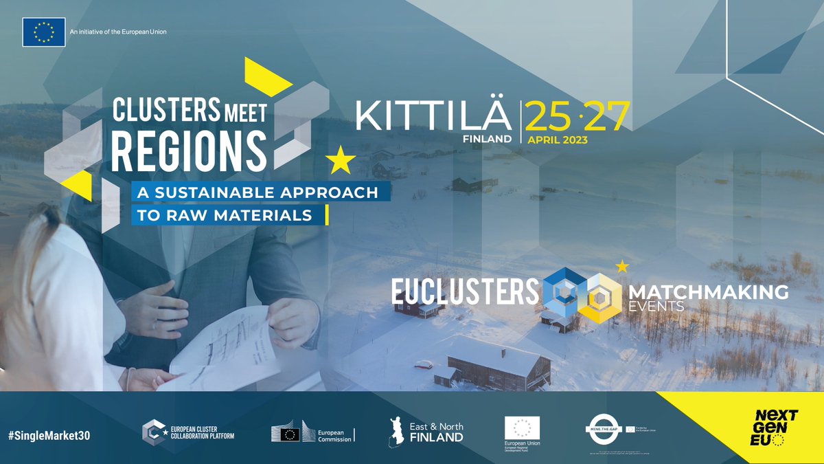 As one of the 🇪🇺’s most prosperous territories for natural resources, Finland 🇫🇮 is the perfect place for our next #ClustersMeetRegions and #ECCPMatchmaking event: 'a sustainable approach to raw materials'.

📍 Kittilä, Finland 
🗓️ 25-27 April 2023👇
clustercollaboration.eu/event-calendar…