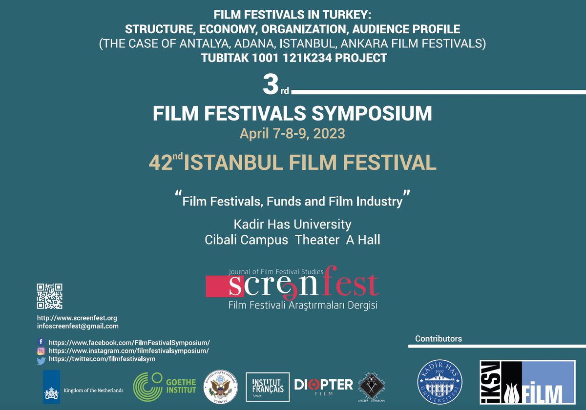 3. Film Festivalleri Sempozyumu, İstanbul Film Festivali işbirliğiyle 7-8-9 Nisan 2023 tarihlerinde İstanbul Film Festivali içinde Kadir Has Üniversitesi’nde düzenleniyor. <a href="/filmfestivalsym/">Film Festivals Symposium</a> Ayrıntılı bilgi için: 
screenfest.org