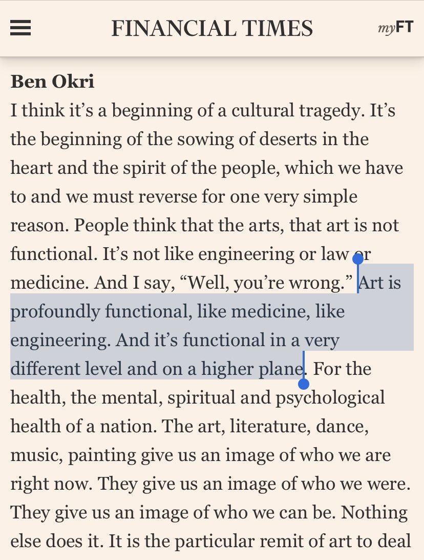 Lilah Raptopoulos (@lilahrap) on Twitter photo A beautiful moment from <a href="/AlecuRussell/">Alec Russell</a>’s last podcast episode as editor of FTW, in conversation with the great novelist and poet Ben Okri.
I recommend listening to the whole conversation, it’s full of wisdom link.chtbl.com/ftweekend A beautiful moment from <a href="/AlecuRussell/">Alec Russell</a>’s last podcast episode as editor of FTW, in conversation with the great novelist and poet Ben Okri.
I recommend listening to the whole conversation, it’s full of wisdom link.chtbl.com/ftweekend