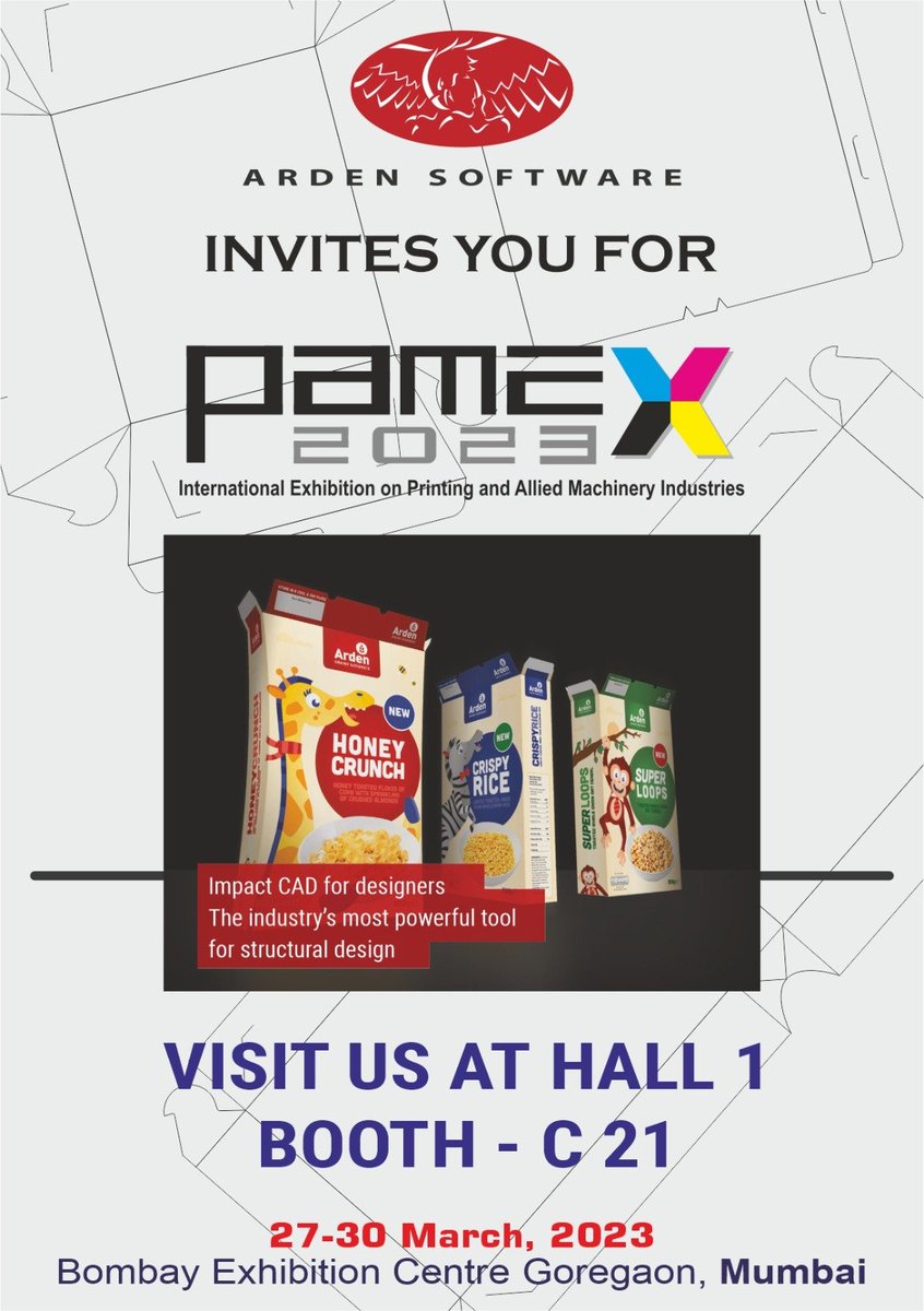ArdenSoftware's tweet image. Next week our Indian team will be at #Pamex2023

We&apos;ll be showcasing our portfolio of #packagingsoftware for designers and #diemakers. Come find us in Hall 1, Booth C21, alongside our partner Namrata Graphics.

Keep up-to-date with all our upcoming events ardensoftware.com/news/events/
