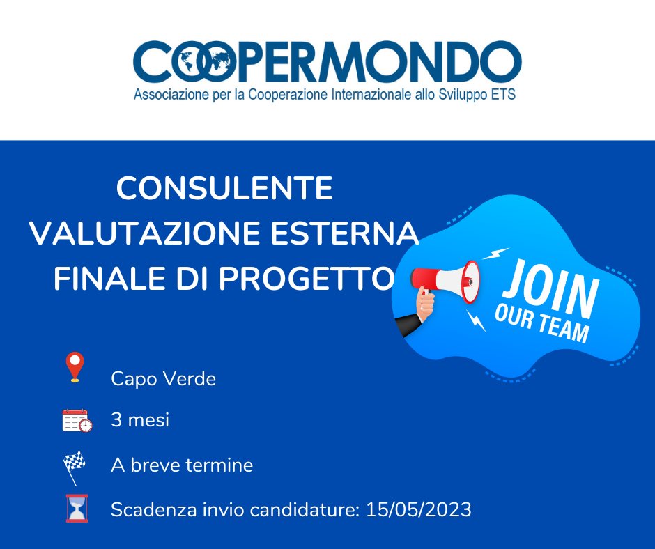 📢📢Cerchiamo Consulente per la valutazione esterna finale del progetto Terra di Valore
🔹 Scadenza invio candidatura: 15/05/2023
Per  info e modalità di invio candidature visita la pagina dedicata: coopermondo.it/wp-content/upl…