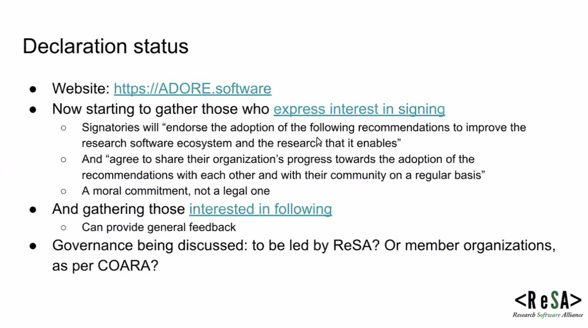 What's next for the #ADOREsoftware declaration? @danielskatz summarizes @ResearchSoft's next steps.

Visit our website to stay informed, contribute and/or sign the declaration of intent for your funding organization 👉 adore.software