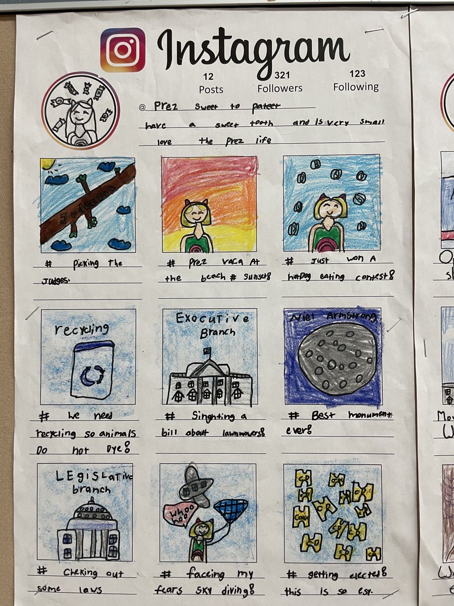 klundstromatmv's tweet photo. G3 students studied our government & if they were president what #impact they wanted to have - YES, they created & presented inaugural speeches, AND they created insta posts demonstrating ideas&values through action #realandrelevant #TheMVSchool is growing #engagedcitizenleaders https://t.co/y0pR4FsWte