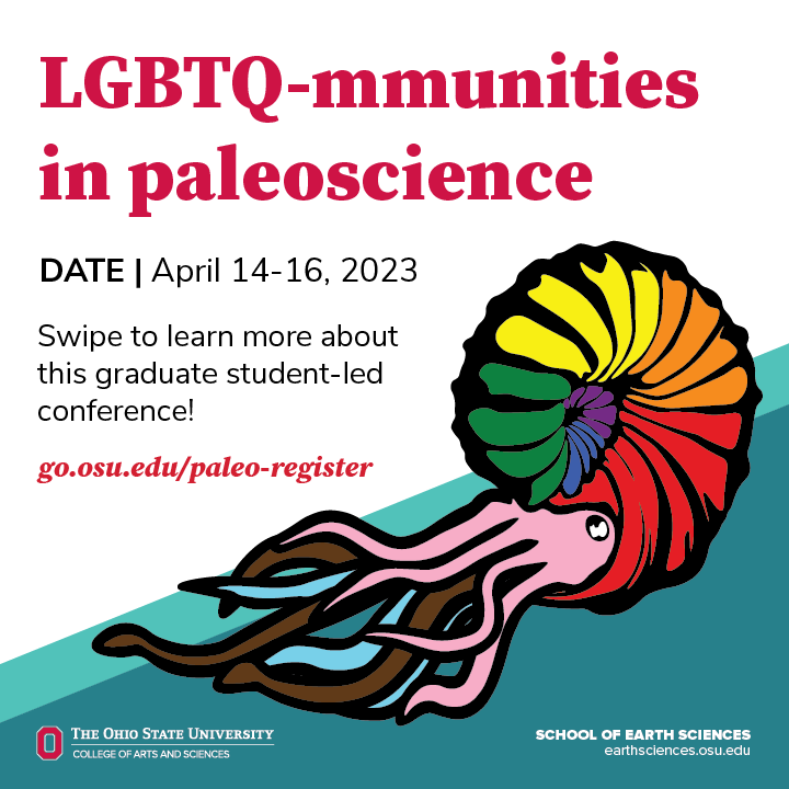 osuearthscience's tweet photo. REMINDER!!! One month until our graduate student-led conference, "Creating LGBTQ-mmunities in Paleoscience." The conference will be held on OSU's campus April 14-16, 2023.  

Registration is free, and most meals are provided. Visit our link, https://t.co/Z7CzKmtaSS, to register! https://t.co/1jlTLYY5iu