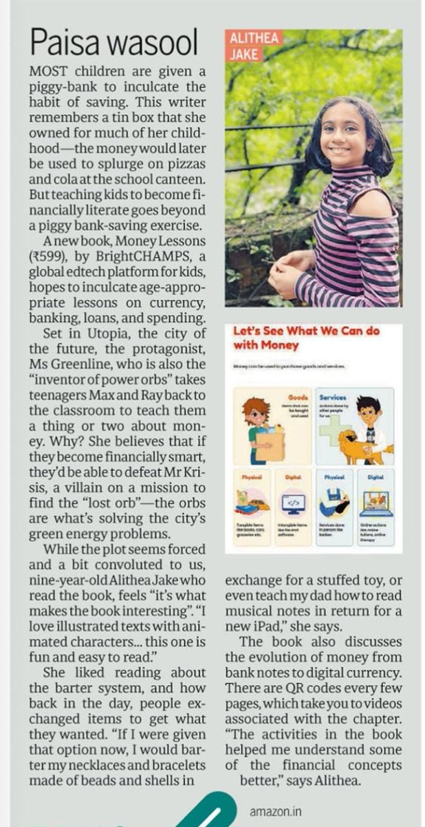 There's no better proof of success for us than being child-approved, so 9-year-old Alithea's <a href="/mid_day/">Mid Day</a> review of Money Lessons, the first omnichannel book &amp; app in the world to help kids understand how money works in a safe manner, holds a very special place in all our hearts.