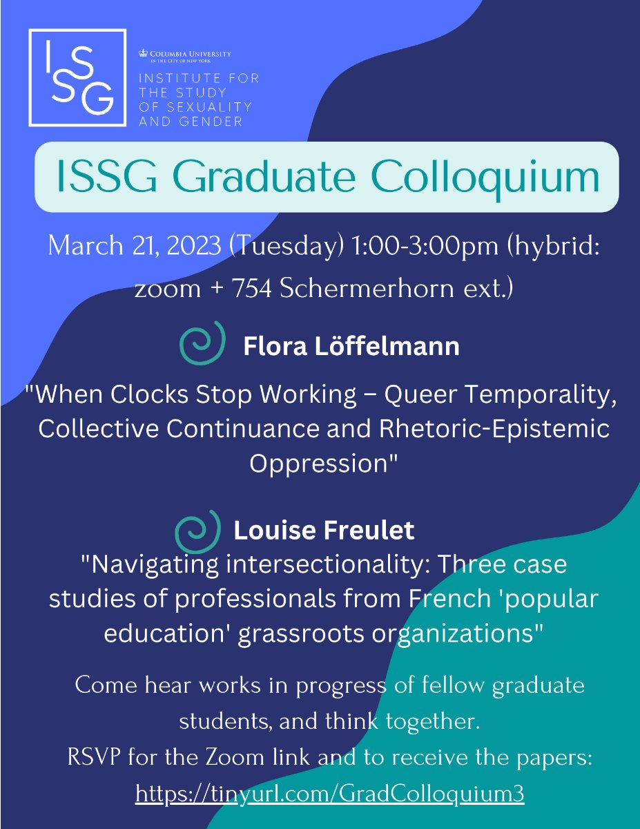 Le CERLIS (@lecerlis) on Twitter photo Intervention de Louise Freulet "Three case studies of professionnals from French 'popular education' grassroots organisations"
Colloque org. Institute for the Study of Sexuality and Gender à Columbia University <a href="/issgCU/">ISSG @ Columbia</a>
📅le mardi 21 mars de 13h à 15h,
ow.ly/IprI50NmHiy Intervention de Louise Freulet "Three case studies of professionnals from French 'popular education' grassroots organisations"
Colloque org. Institute for the Study of Sexuality and Gender à Columbia University <a href="/issgCU/">ISSG @ Columbia</a>
📅le mardi 21 mars de 13h à 15h,
ow.ly/IprI50NmHiy