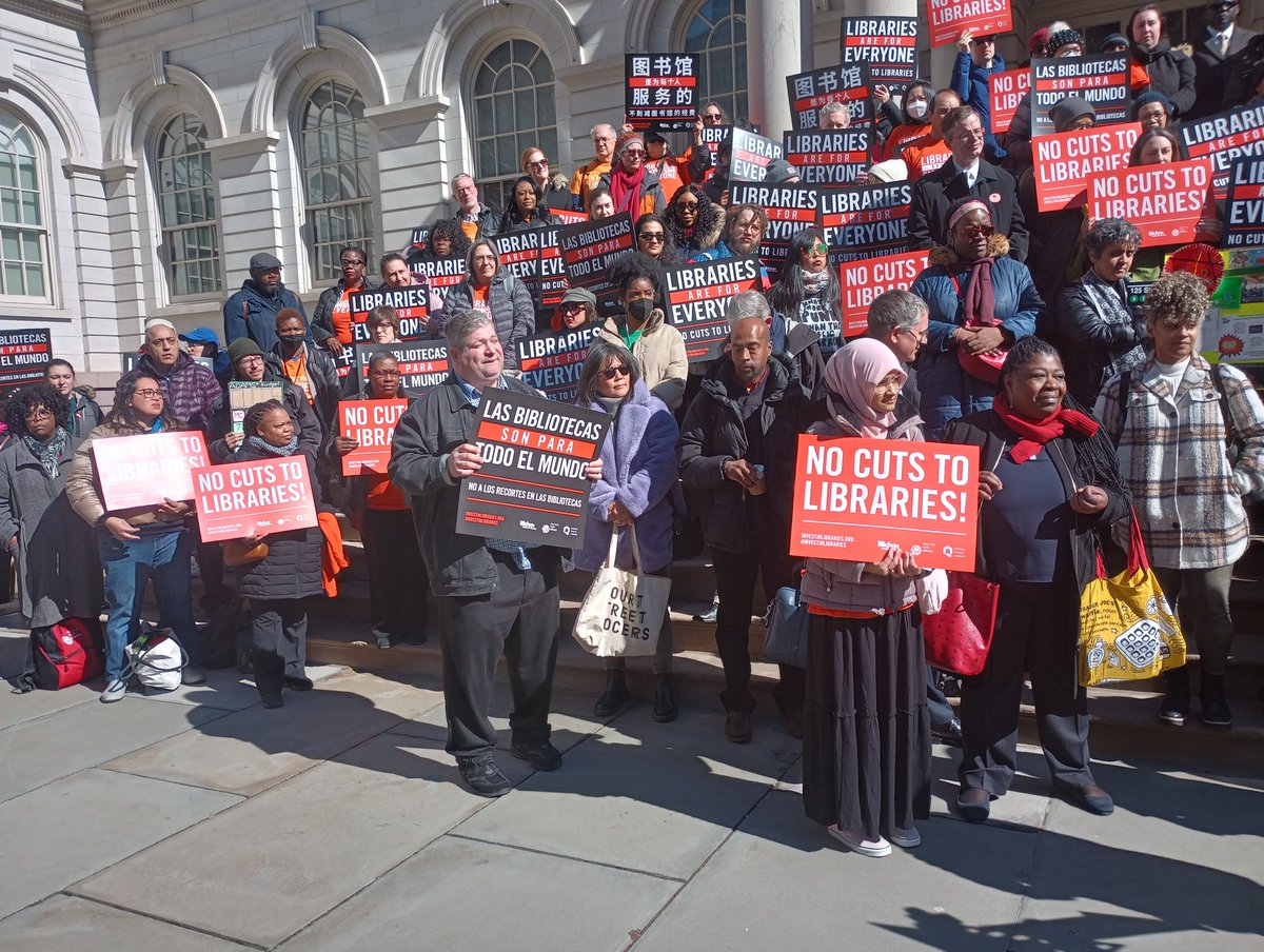 Chrislejohnyc's tweet image. Rally for Libraries @LincolnRestler @OsseChi @NYCCouncil38 @DC37nyc @ChrisMarteNYC @CMChiOsse @QPLNYC @tiffany_caban @SandraForNY1 @BKLYNlibrary @nypl @KevinCRiley @alexaforcouncil @KathyParkPrice #NoCutsToLibraries @NYCLibraries #InvestInLibraries @FarahNLouis @CMFarahLouis