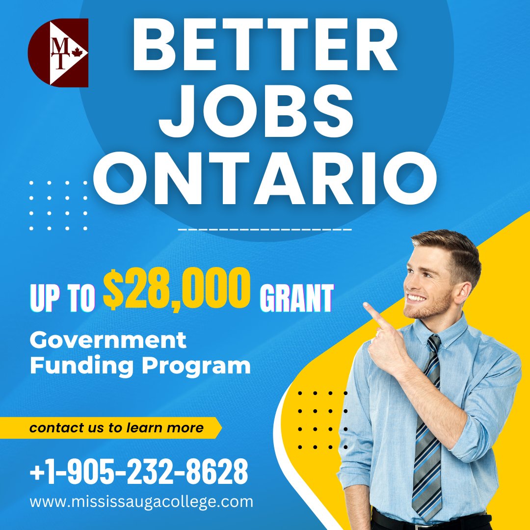 collegeMCT's tweet photo. Are you ready to take your career to the next level? The #betterjobsontario, Government Funding Program, offers up to $28,000 towards tuition fees and $500 per week in financial support for basic living expenses. Contact us for more information! #BJO #skilltraining #MCT #ontario https://t.co/glNJ9hUWNV