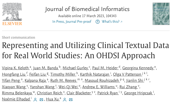 Thrilled to collaborate in this unified endeavor to advance the OHDSI NLP solutions. <a href="/WCMPopHealthSci/">Weill Cornell Medicine Population Health Sciences</a> 
doi.org/10.1016/j.jbi.…