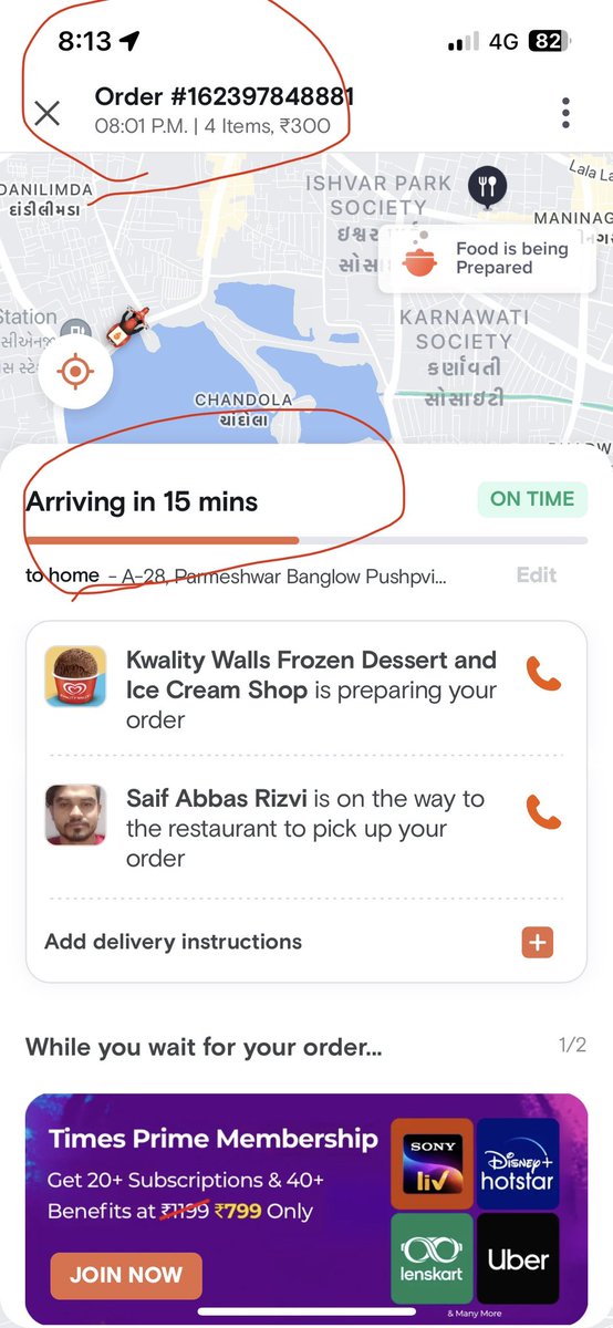 RaviBokade's tweet photo. Please let me know how @Swiggy is calculating arrival time

Order Number : #162397848881 https://t.co/0Mggl0aOIz