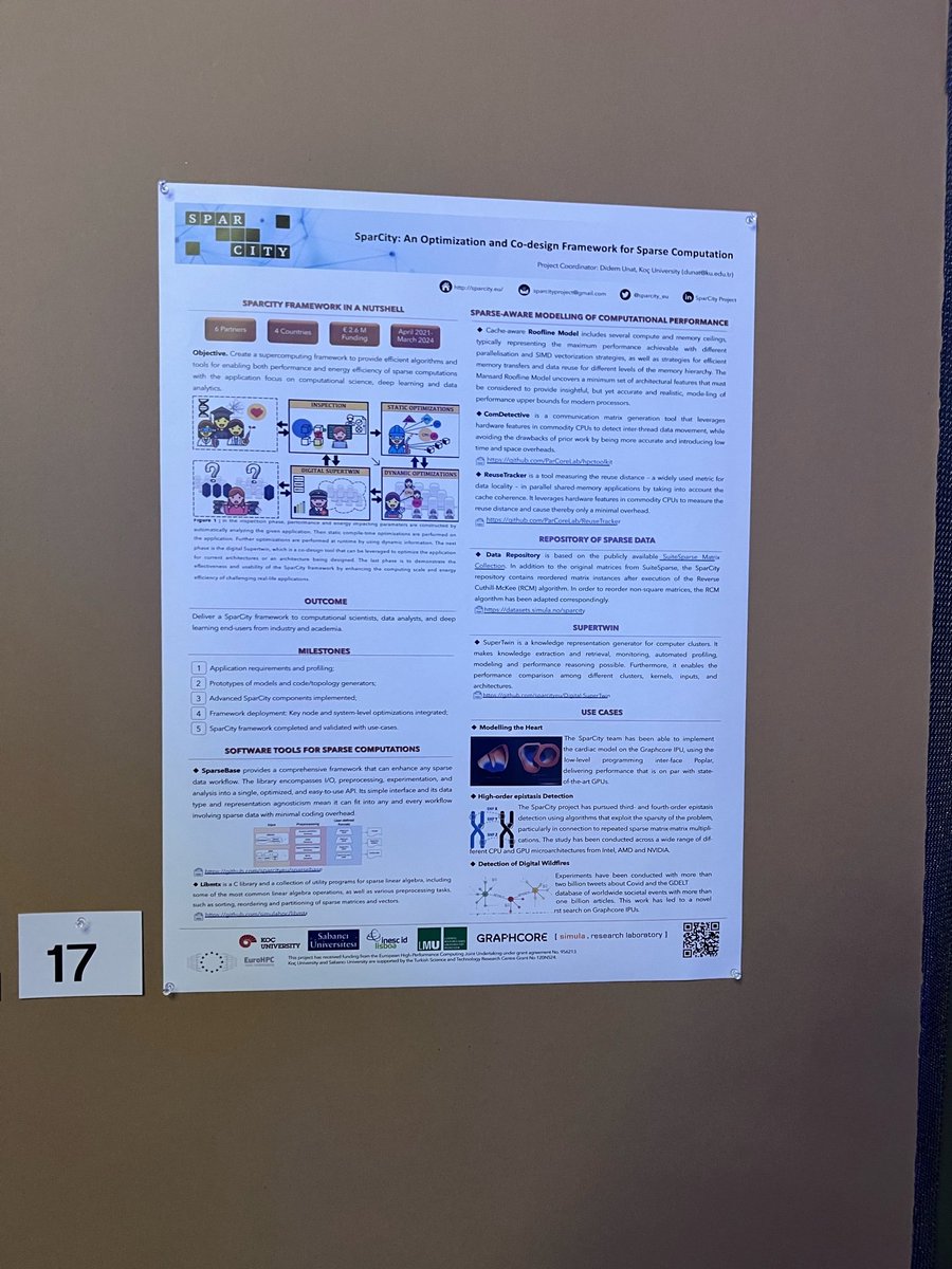 sparcity_eu's tweet photo. We are very happy to be at #EuroHPCSummit2023 🙌
Find us on Poster #17! @JohannesLangg | @simula_research
#poster #EuroHPC #Sparcity #project #Sparse #Computation #supercomputation #sparsity https://t.co/OlyjPWnZsg
