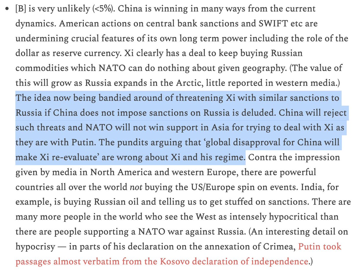 A year ago No10 was spinning China wd ditch Putin, much of academia & media bought the spin. Delusional. The west's 'strategy' has combined war of attrition + pushing world's biggest manufacturer into supplying its enemy #SunTzu 3/22 dominiccummings.substack.com/p/snippets-2-a…