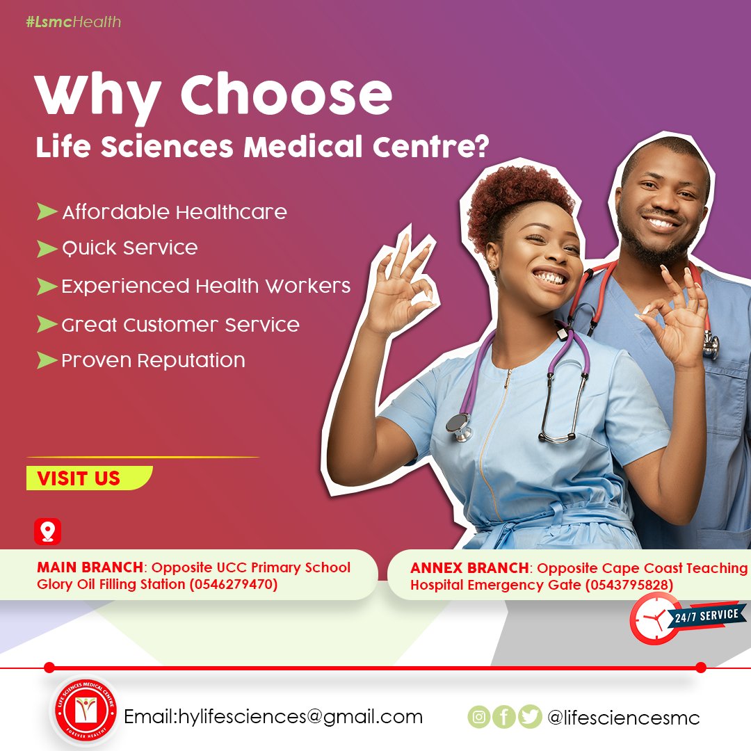 @lifesciencesmc, Forever health!
Choose us.
Call us on: 0546279470 / 0543795828
#LsmcHealth #greatcustomerservice #quickservice #healthcare #mywellbeing #healthylifestyle #Capecoast #Ghanamonth