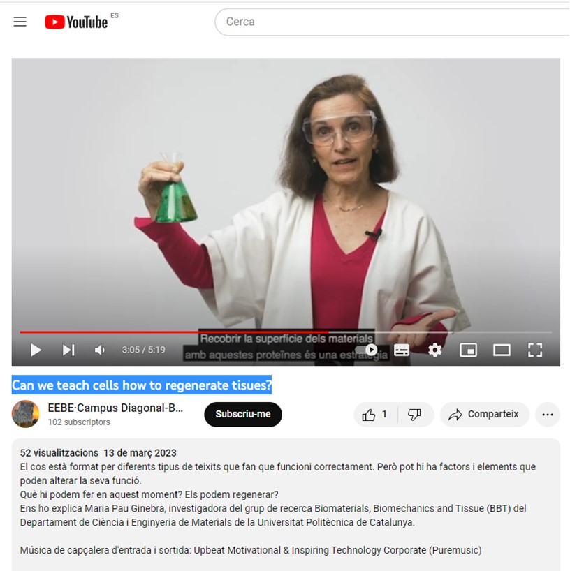 Can we teach cells how to regenerate tissues? If interested in the answer, watch Prof. Maria-Pau Ginebra's (@MPGM2014) tell you all about it in this fun short-video at @EEBE_UPC's Youtube Channel ➡️youtube.com/watch?v=8MowrC… #womeninscience #tissueregeneration #scienceisfun