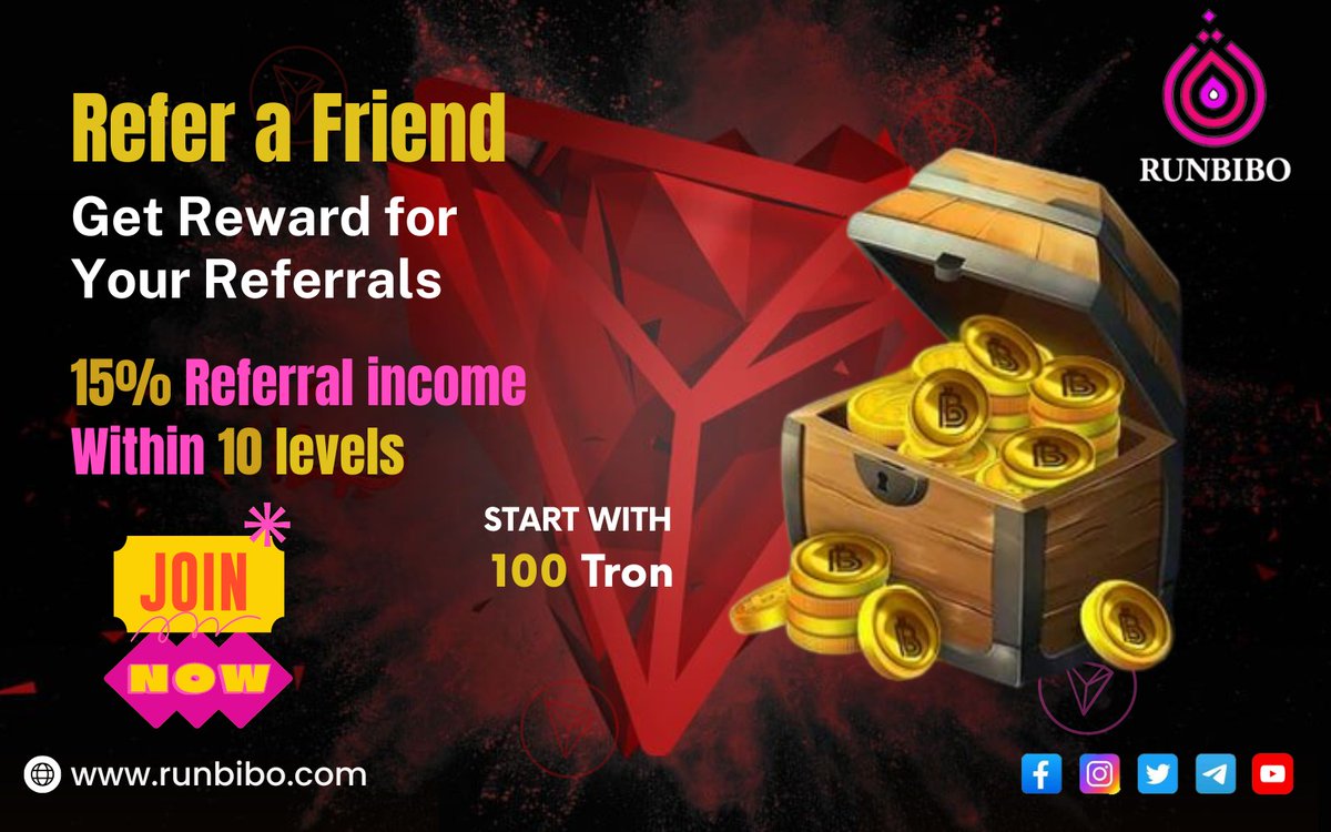 run_bibo's tweet photo. Refer a friend
Get Reward for your Refferals
15% Referral Income within 10 Levels
Start with 100 Tron
Join Now!
https://t.co/TKHzuVobud
#runbibo #referfriend #referralincome #referralprograme #levelincome #Reward #getreward #rewardincome #tron #trx #joinnow #refer https://t.co/VWhc1JQeuK