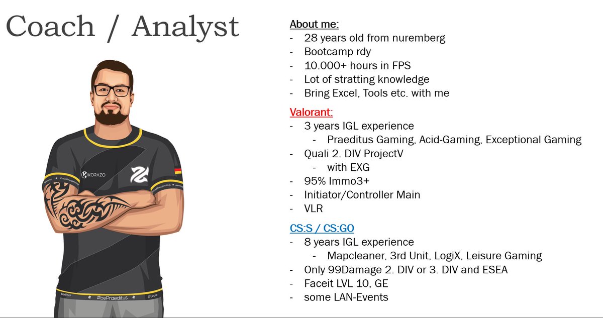 LFT as a Coach / Analyst in DACH 🇩🇪 /🇬🇧
(only Top 4 2.Div or higher, 1. Div Project Queens)
DM me or DC: Staptie#1041

pls RT &lt;3

vlr.gg/player/12604/s…

#LFT #Valorant #Coach #ProjectV #ProjectQueens