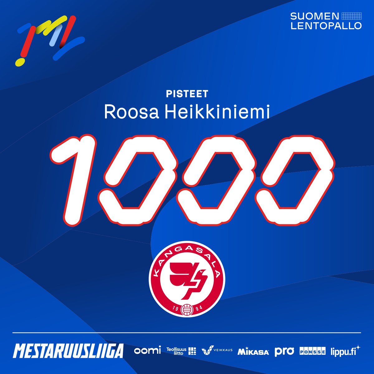 Roosa Heikkiniemi <a href="/LPKangasala/">LP Kangasala</a> toiselle tuhannella uransa liigapisteissä 186:ssa pelissään.

#mestaruusliiga #lentopallo