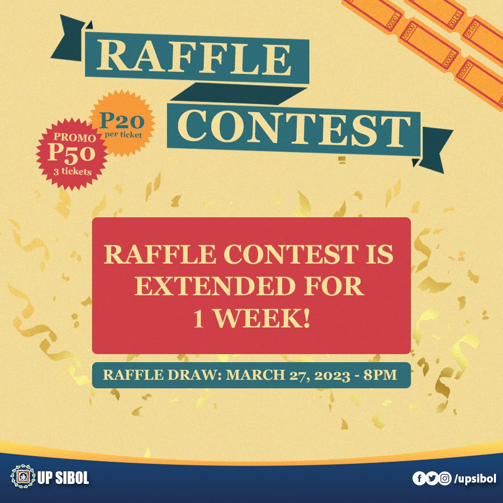 upsibol's tweet photo. 🎉 BIG NEWS 🎉

We're thrilled to announce that we are EXTENDING the ticket-selling for our raffle until March 27, 5 PM 🤩

You can avail tickets individually for ₱20, or 3 for ₱50! Grab your tickets now through the link below: 

https://t.co/fj7gNfG3gk

#UPSIBOL #SanaMapili 🙏🏻 https://t.co/0oNN4EWKjJ